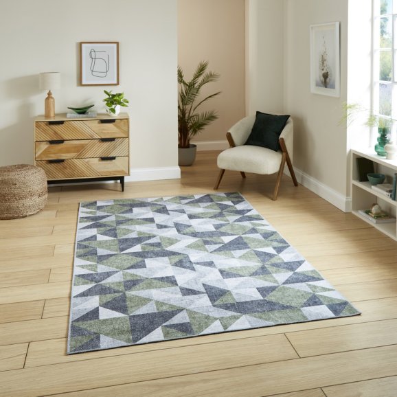 Coral H1057 Green Grey Modern Washable Rug