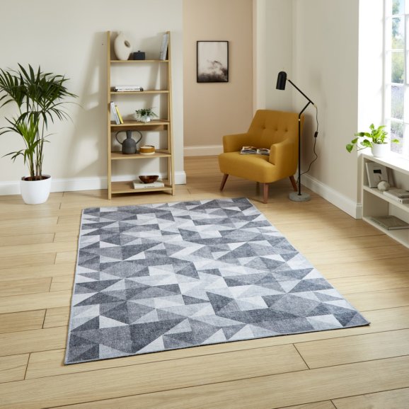 Coral H1057 Grey Modern Washable Rug