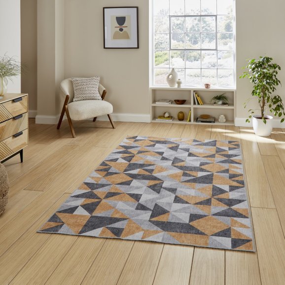 Coral H1057 Yellow Grey Modern Washable Rug