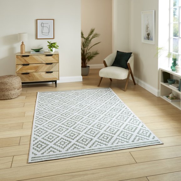 Coral H1058 Green Modern Washable Rug