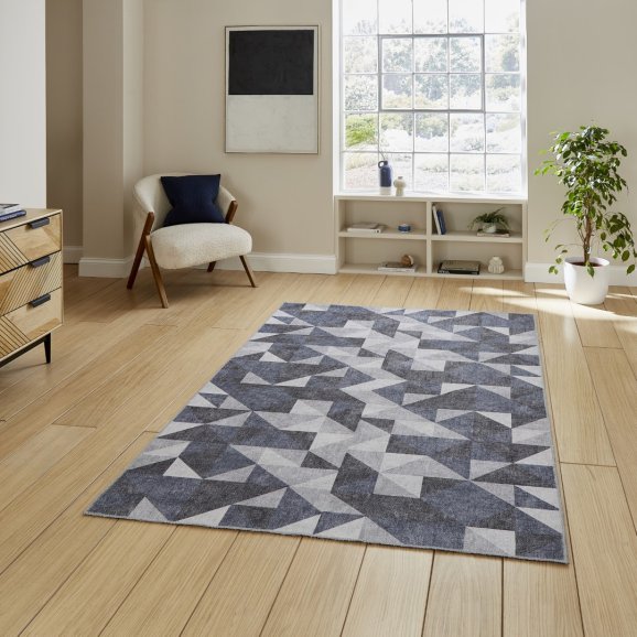 Coral H1057 Blue Grey Modern Washable Rug