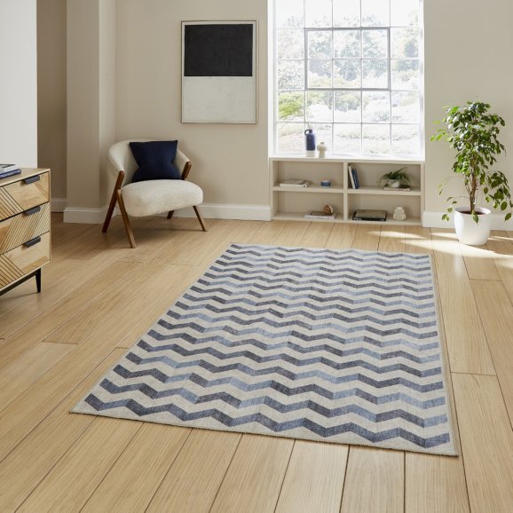 Coral H1059 Blue Modern Washable Rug