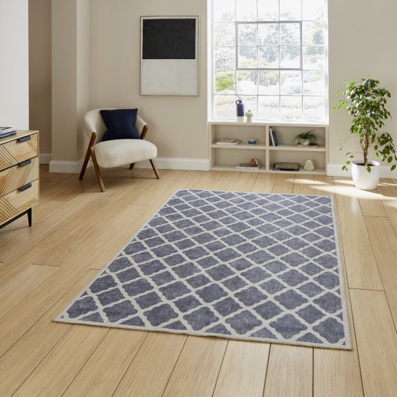 Coral H1063 Blue Modern Washable Rug