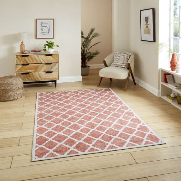 Coral H1063 Orange Modern Washable Rug